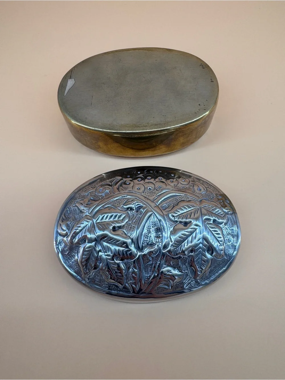 Silverplated Oval Repousse Jewelry Trinket Box
